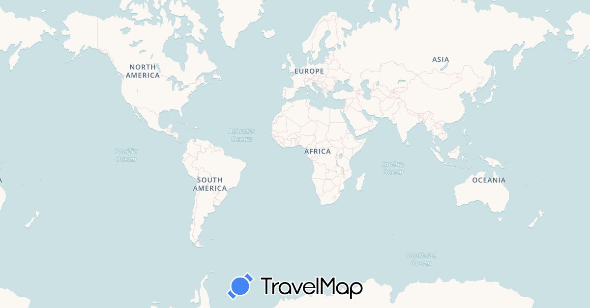 TravelMap itinerary: driving in Benin, Botswana, Democratic Republic of the Congo, Côte d'Ivoire, Cameroon, Gabon, Ghana, Gambia, Guinea, Equatorial Guinea, Guinea-Bissau, Morocco, Mauritania, Mozambique, Nigeria, Senegal, Togo, Tanzania, Zambia (Africa)
